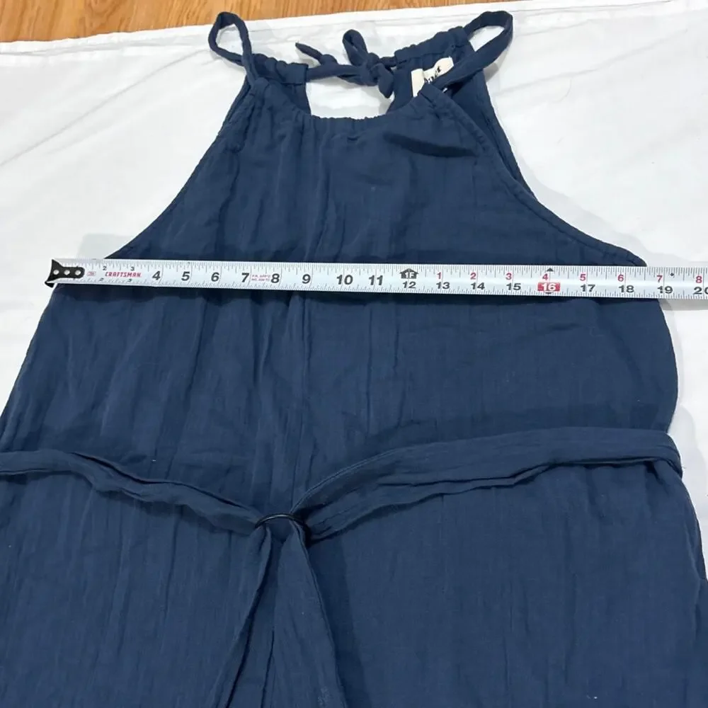 Pact Women’s Large Blue Coastal Beach Halter Jumpsuit Cotton Beachy Nautical - Picture 11 of 13